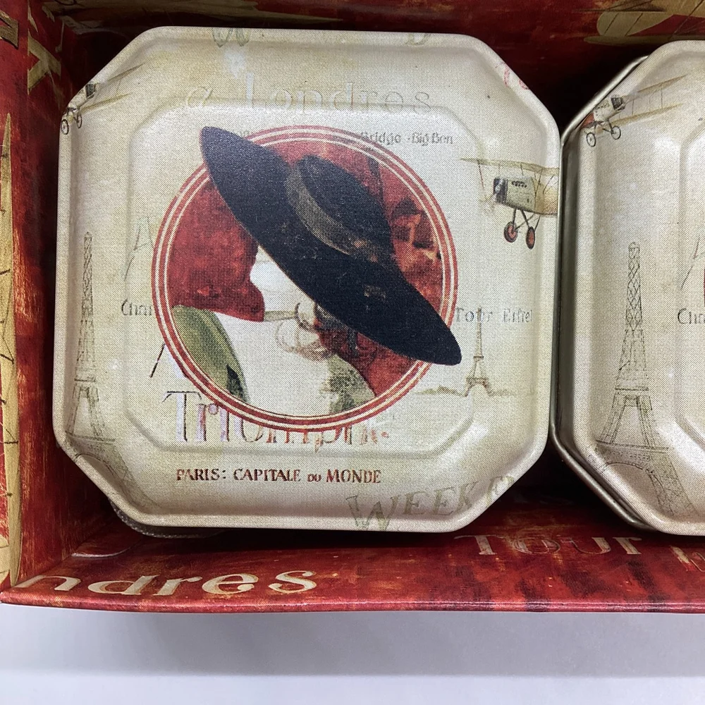 3 Candle Tins Honey Vanilla Vintage Paris Artwork NIB